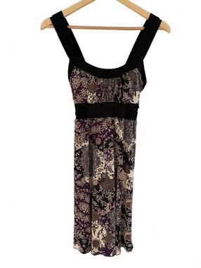 Vintage Y2K C Belle Mini Dress Size Small Purple Black Paisley Floral Tie Back